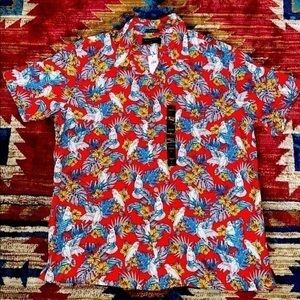 Banana Republic Tropical Casual Coastal Beach Print Parrot Button Down Shirt NWT
